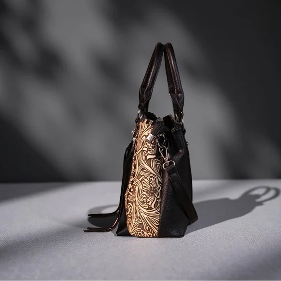 Elegant Black and Tan Women's Satchel - Picture 7 of 8